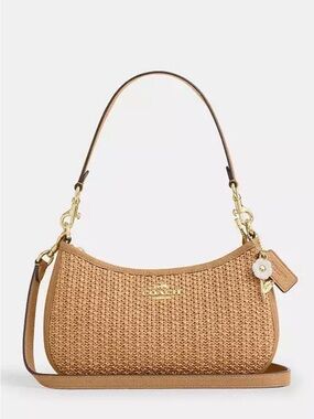 Coach Straw Woven Shoulder Bag in Tan